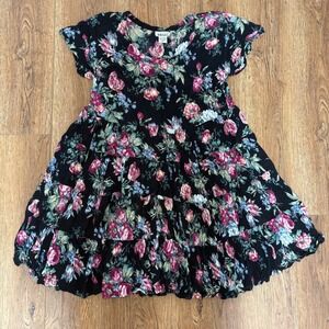 90s American Angel Floral Tiered Mini Dress Black Babydoll whimsigoth sz  M